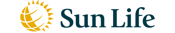 Sun Life logo featuring a stylized yellow sun partially encircling a globe, with 'Sun Life' text in dark blue.